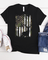 Camo American Flag Deer Elk Buck Hunting USA Hunter Gift T-Shirt Unisex Standard T-Shirt black s