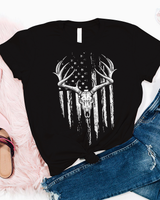 Deer Hunting American Flag Bowhunting Whitetail Bow Hunter T-Shirt Unisex Standard T-Shirt black s